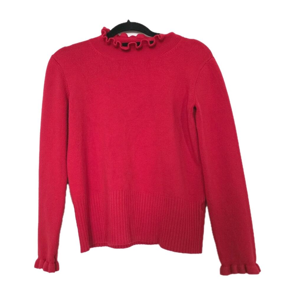 French Connection Red Ruffle Sweater Womens L Large Valentines Capsule Wardrobe
